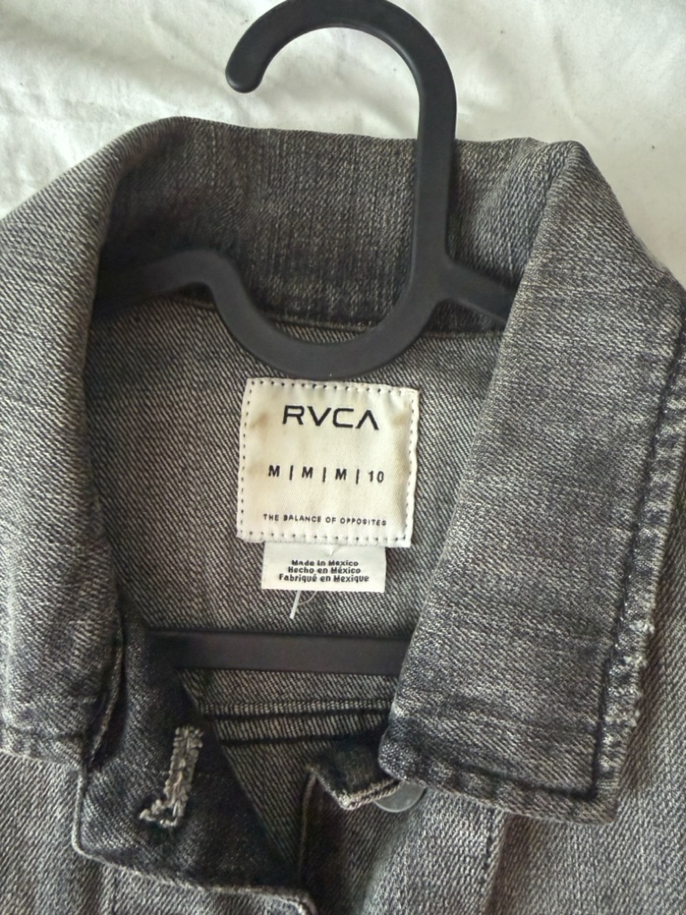 RVCA Washed Black Distressed Denim Jacket Size M Oversized Streetwear - Picture 3 of 4